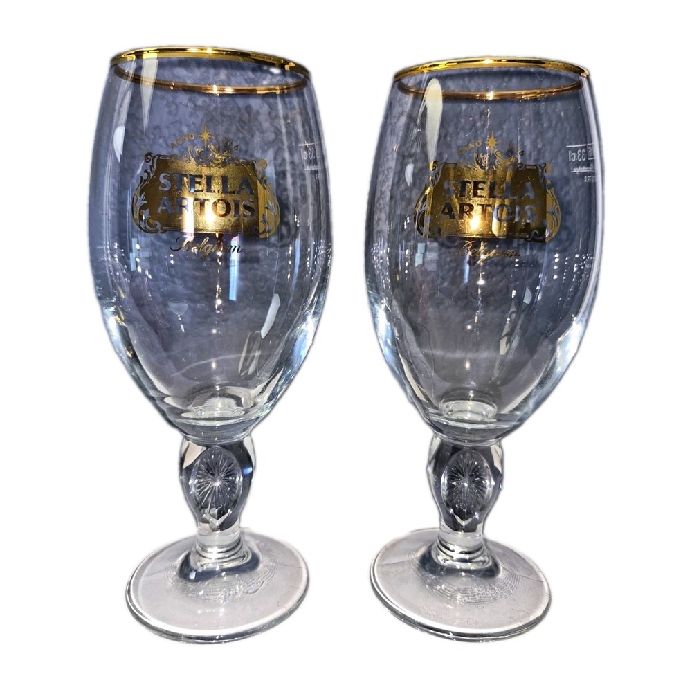 Stella Artois Gold Rim Chalice Beer Glasses Set of 2 33 cl Breweriana